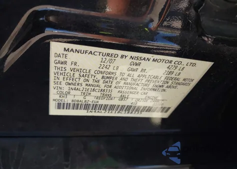 2008 Nissan Altima 2.5 S z USA, uszkodzony, nr VIN 1N4AL21E18C188335